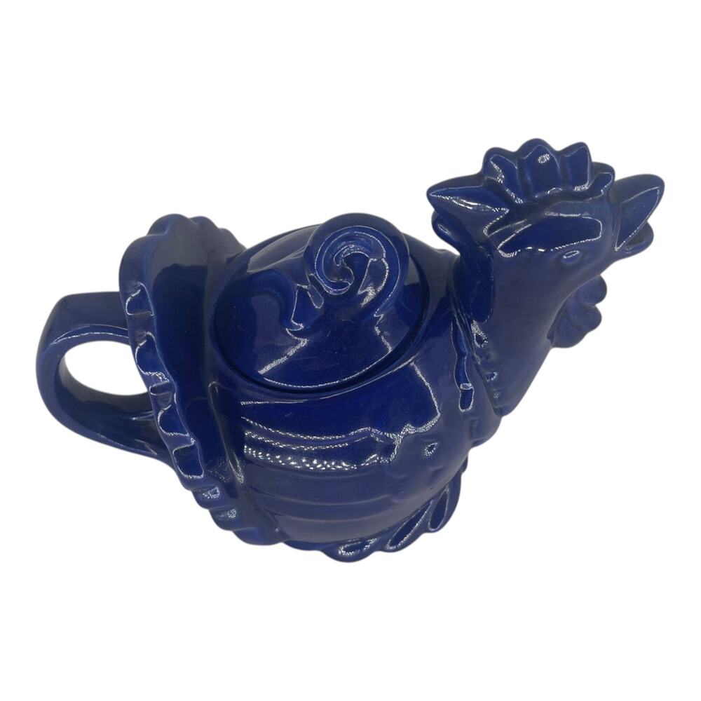 Red Wing Pottery Blue Rooster Teapot Vintage USA Ceramic Figural Teapot - Picture 2 of 7